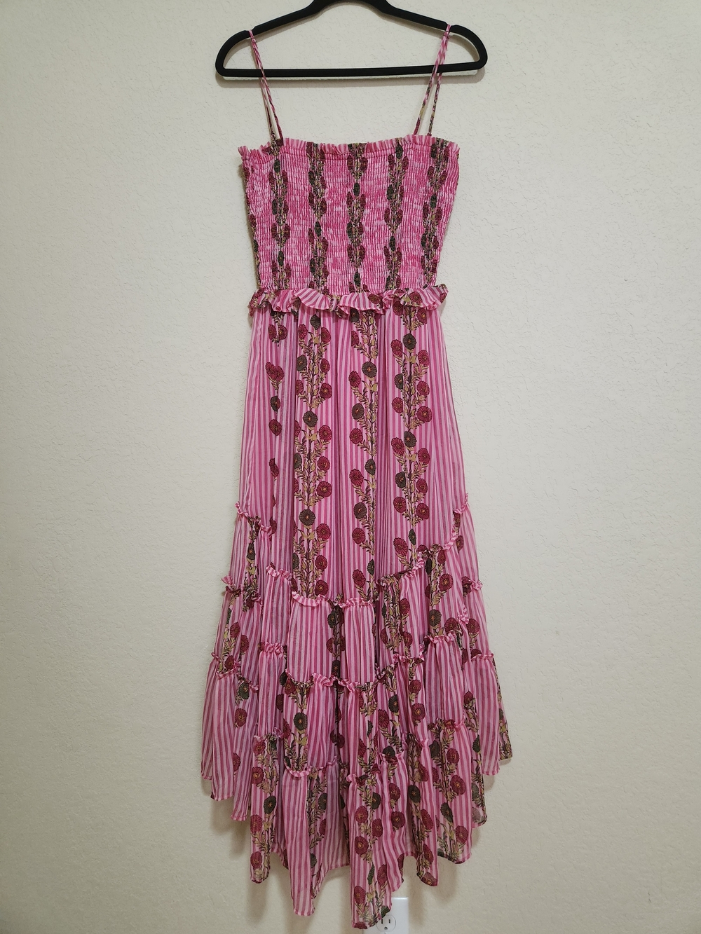 Free People Alejandra Hot Pink Combo Striped Floral High-Low Midi Dress - Picture 4 of 16